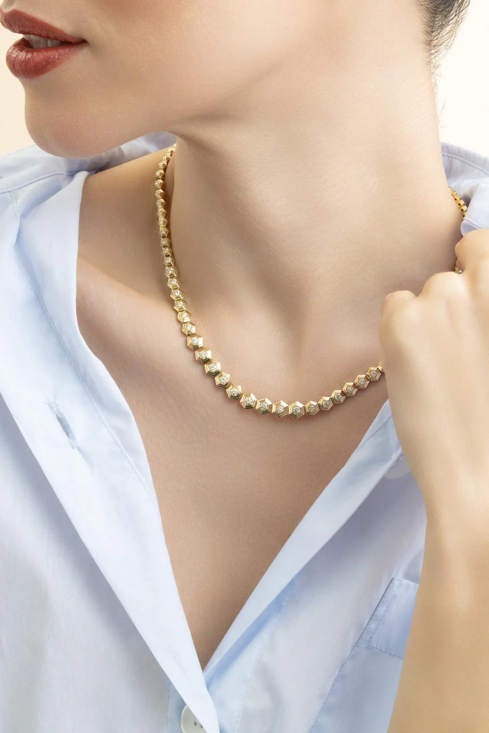 Diamond Partial Honey Comb Choker Necklace - Image 5