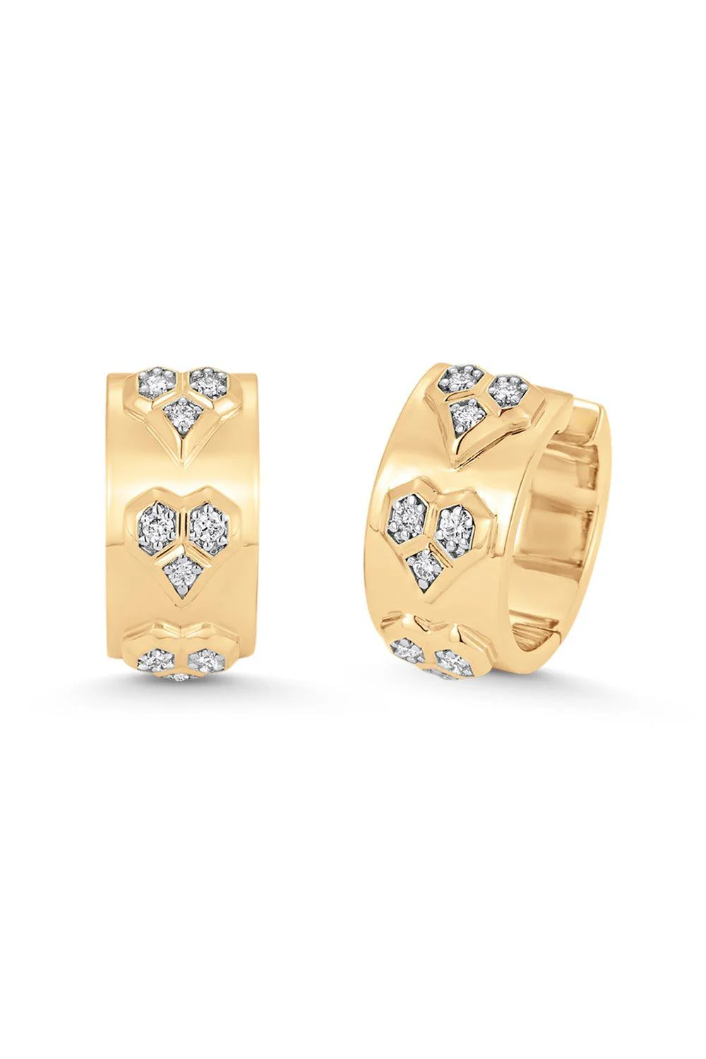 Honey Comb Diamond Heart Hoop Earrings