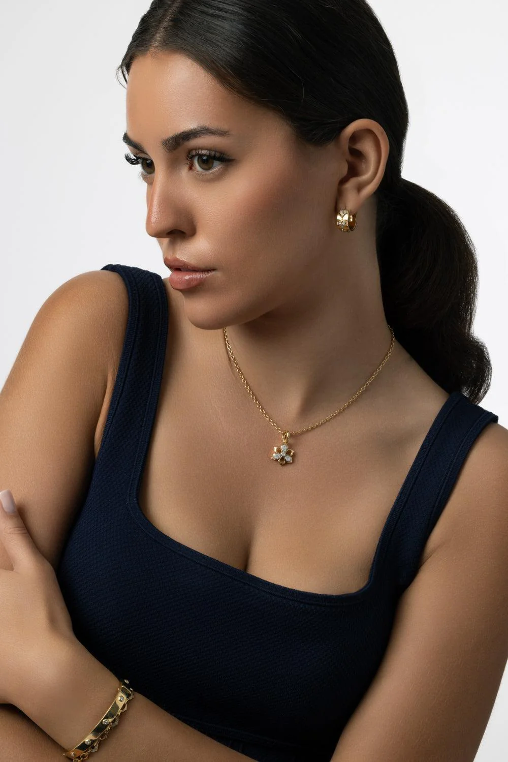 Honey Comb Diamond Heart Hoop Earrings - Image 3