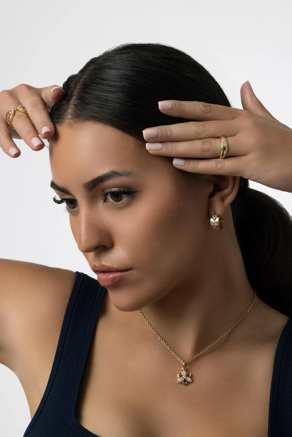 Honey Comb Diamond Heart Hoop Earrings - Image 4