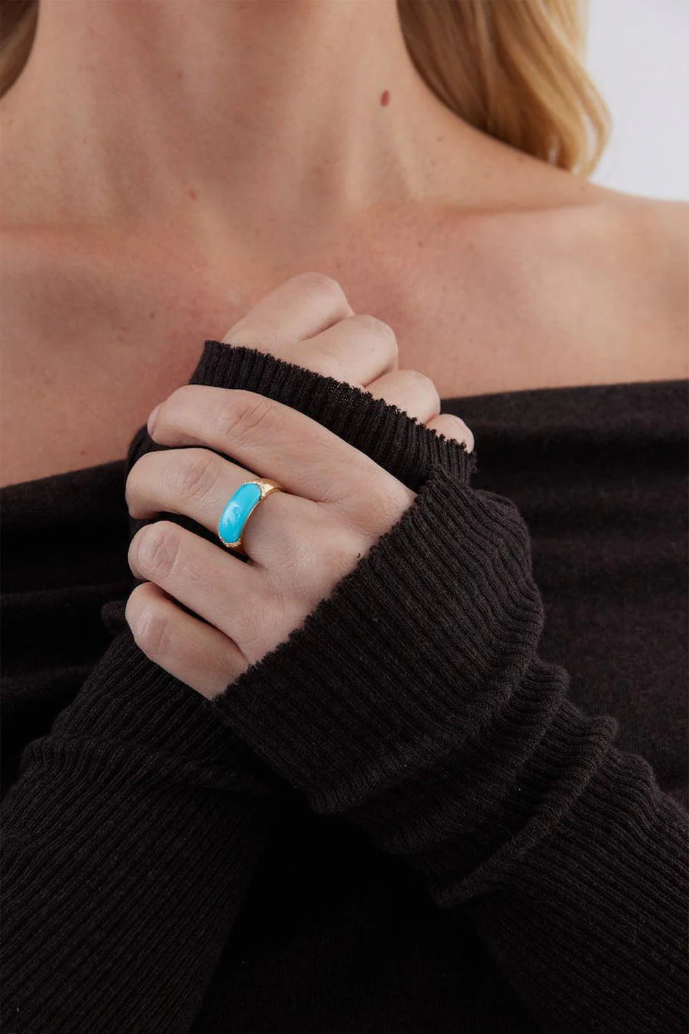 Lucia Diamond Turquoise Elongated Ring - Image 2