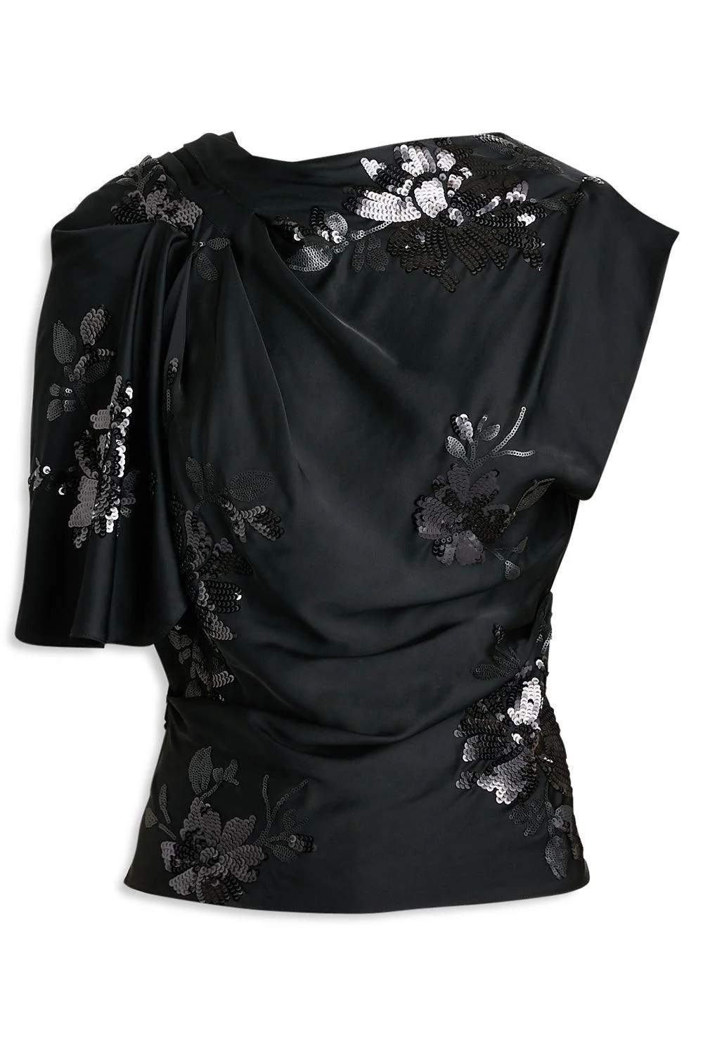 Beaded Draped Satin Top
