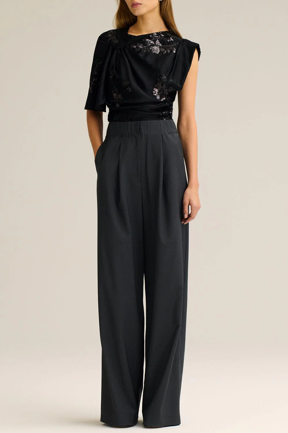 Beaded Draped Satin Top - Image 2