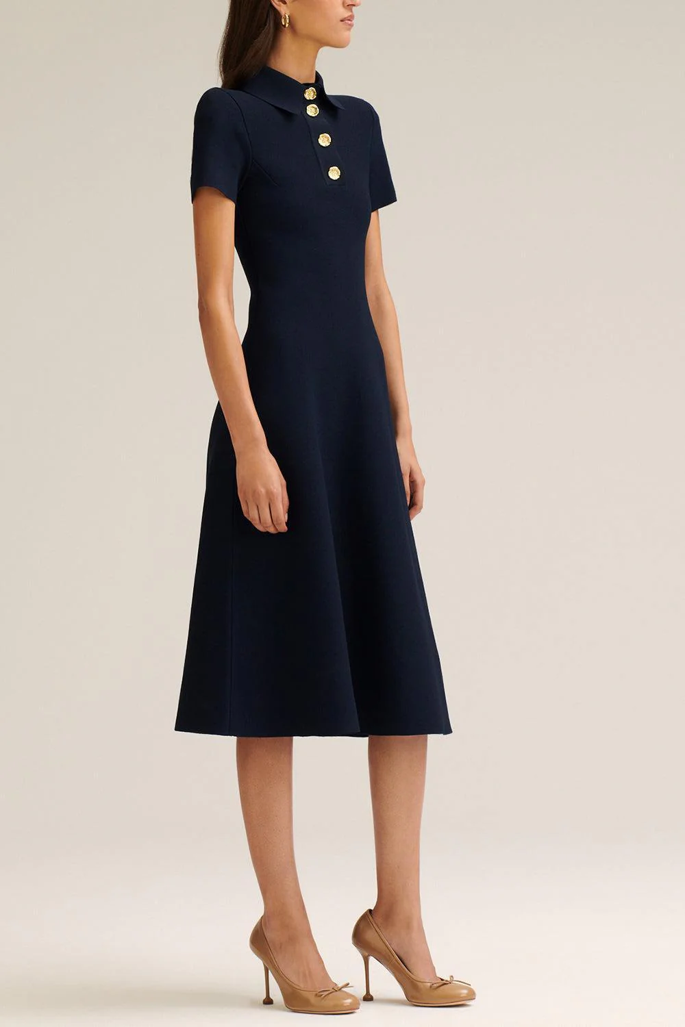 Collared Midi Shirt Dress - Navy - Image 3
