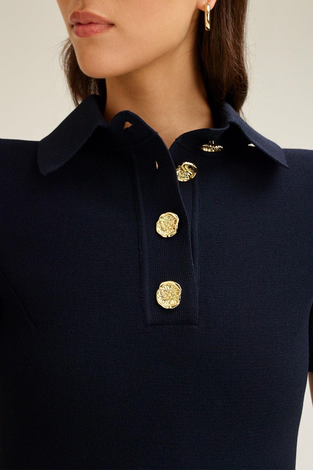Collared Midi Shirt Dress - Navy - Image 4