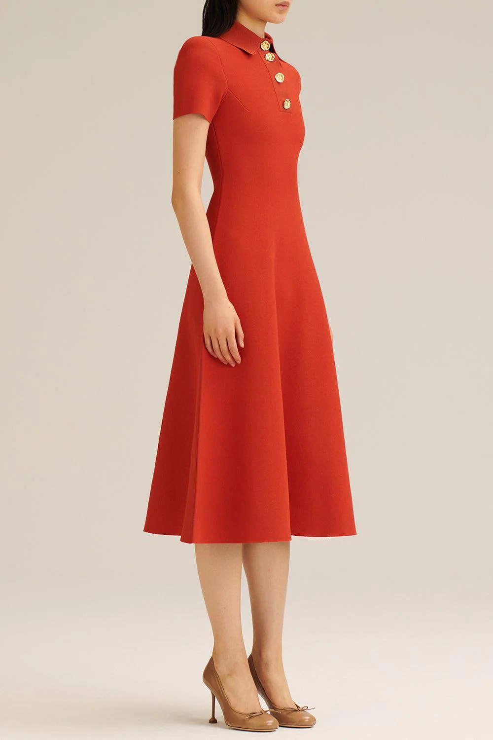 Collared Midi Shirt Dress - Red - Image 3