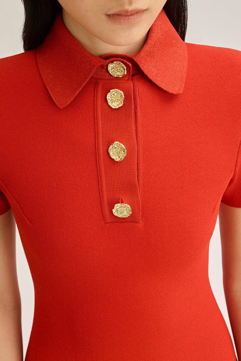 Collared Midi Shirt Dress - Red - Image 4