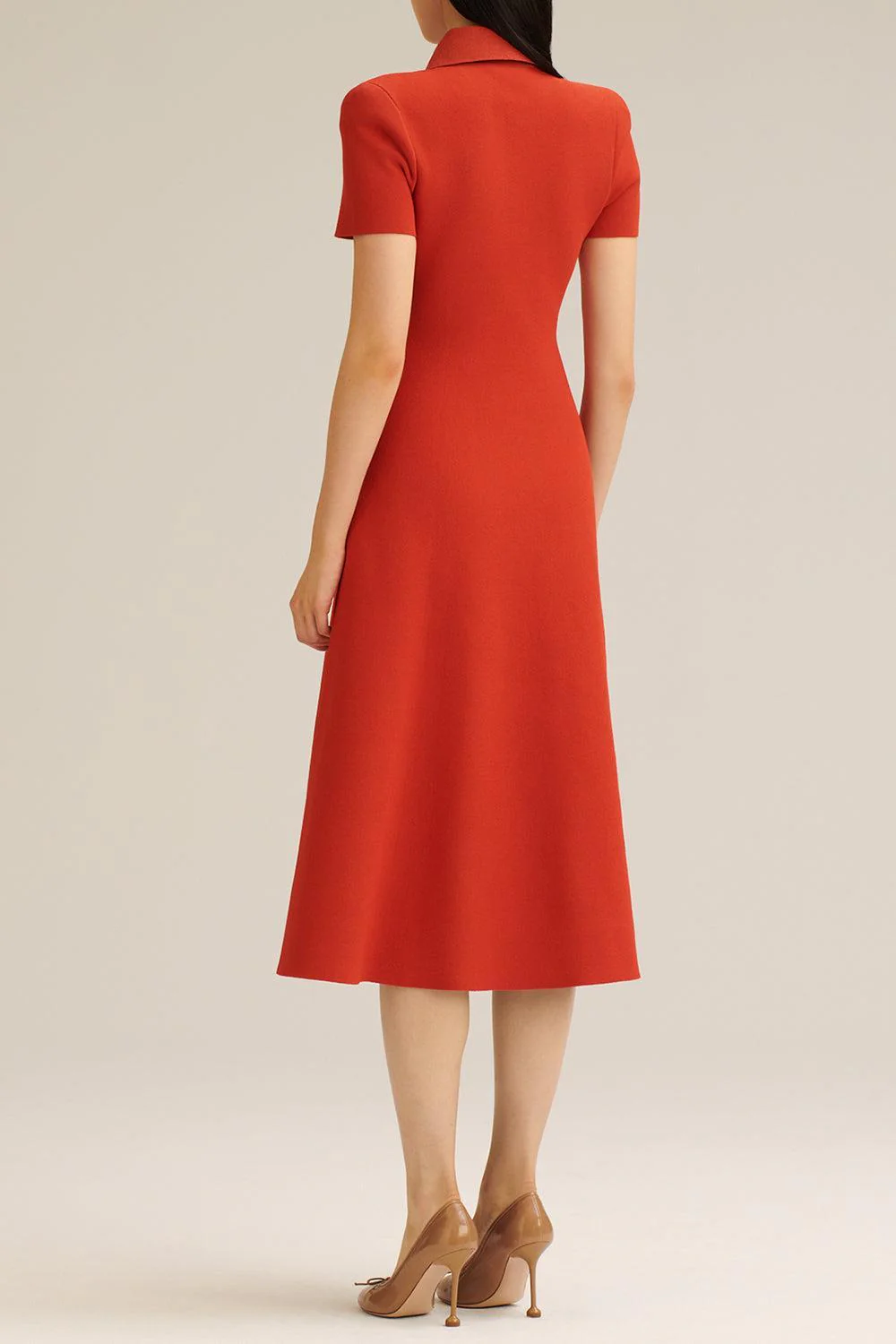 Collared Midi Shirt Dress - Red - Image 6