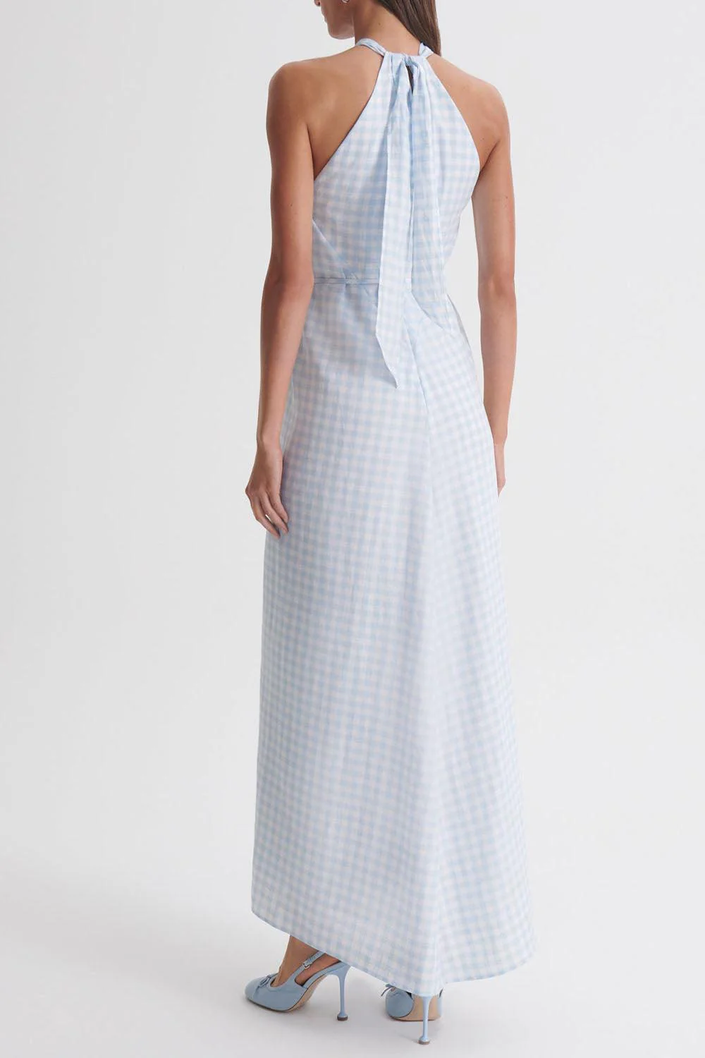Tie Neck Dress - Blue White - Image 4