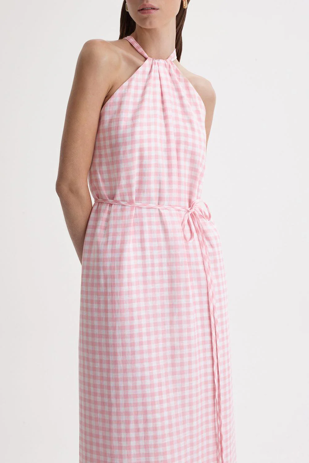 Tie Neck Dress - Pink White - Image 3