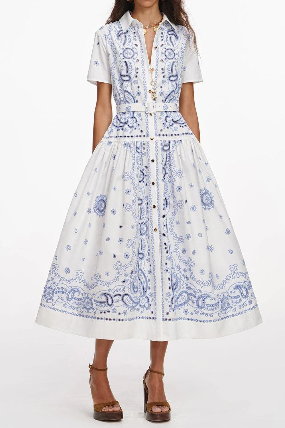 Short Sleeve Embroidered Midi Dress - Image 2