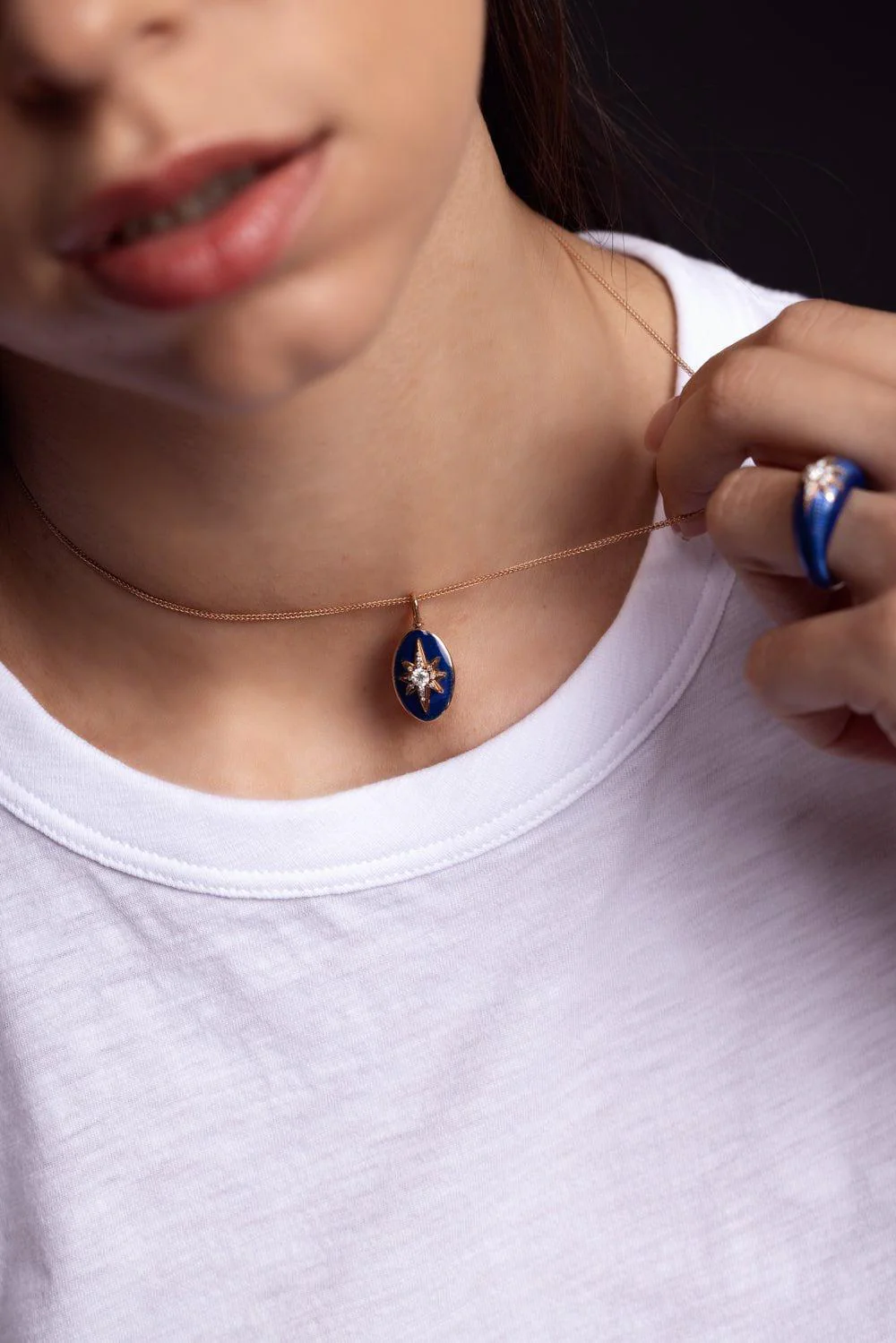 Aida Blue Enamel Pendant Necklace - Image 2