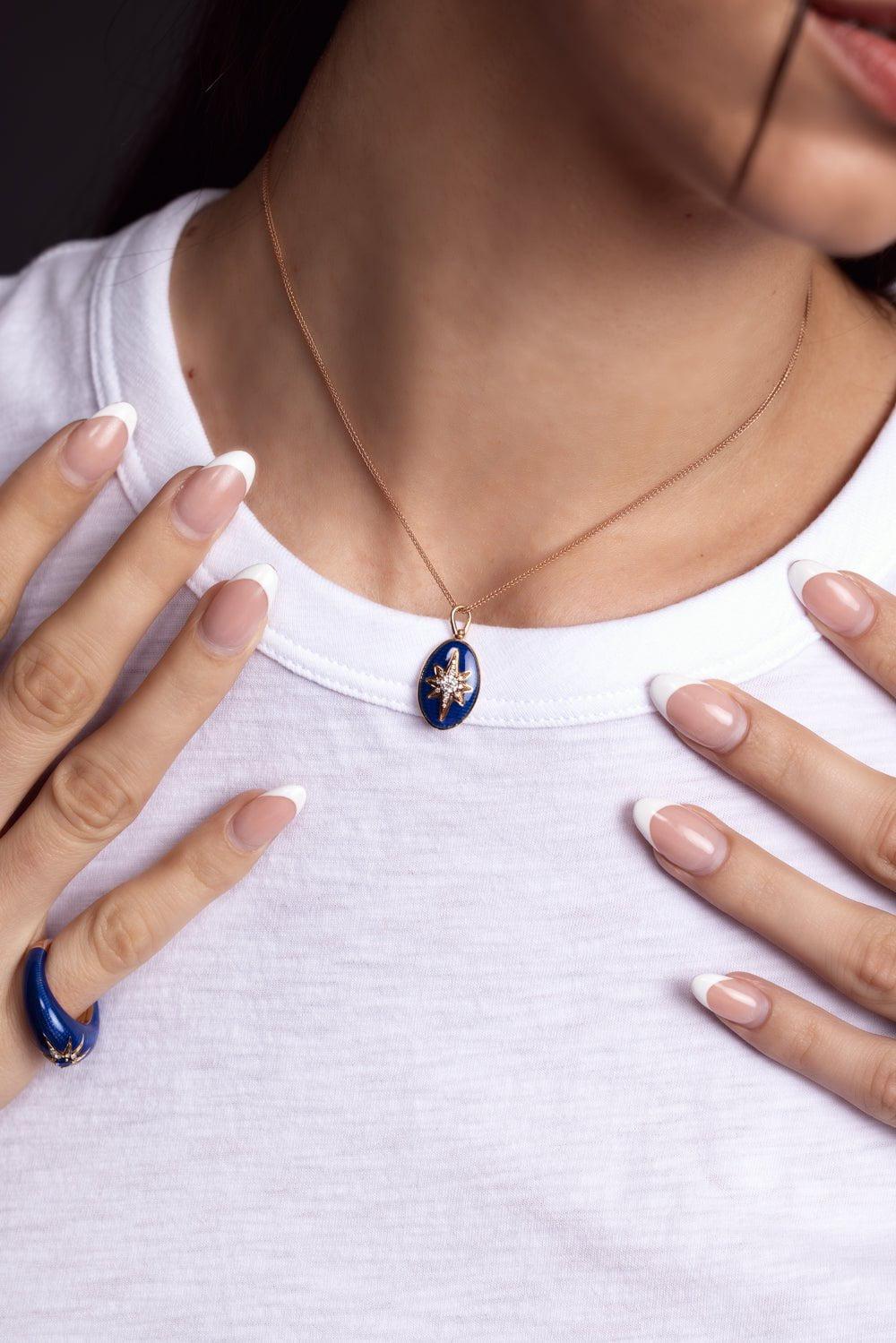 Aida Blue Enamel Pendant Necklace - Image 3