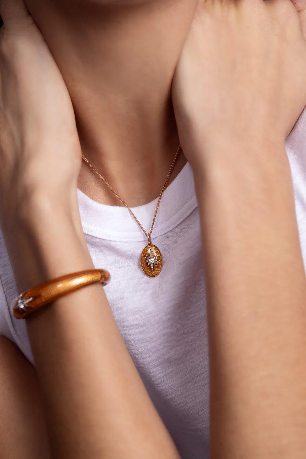 Aida Orange Enamel Pendant Necklace - Image 2