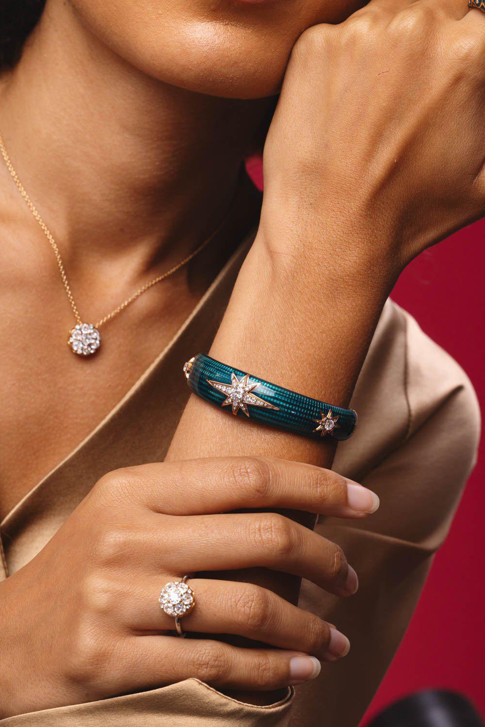 Aida Petrol Enamel Diamond Cuff Bracelet - Image 2