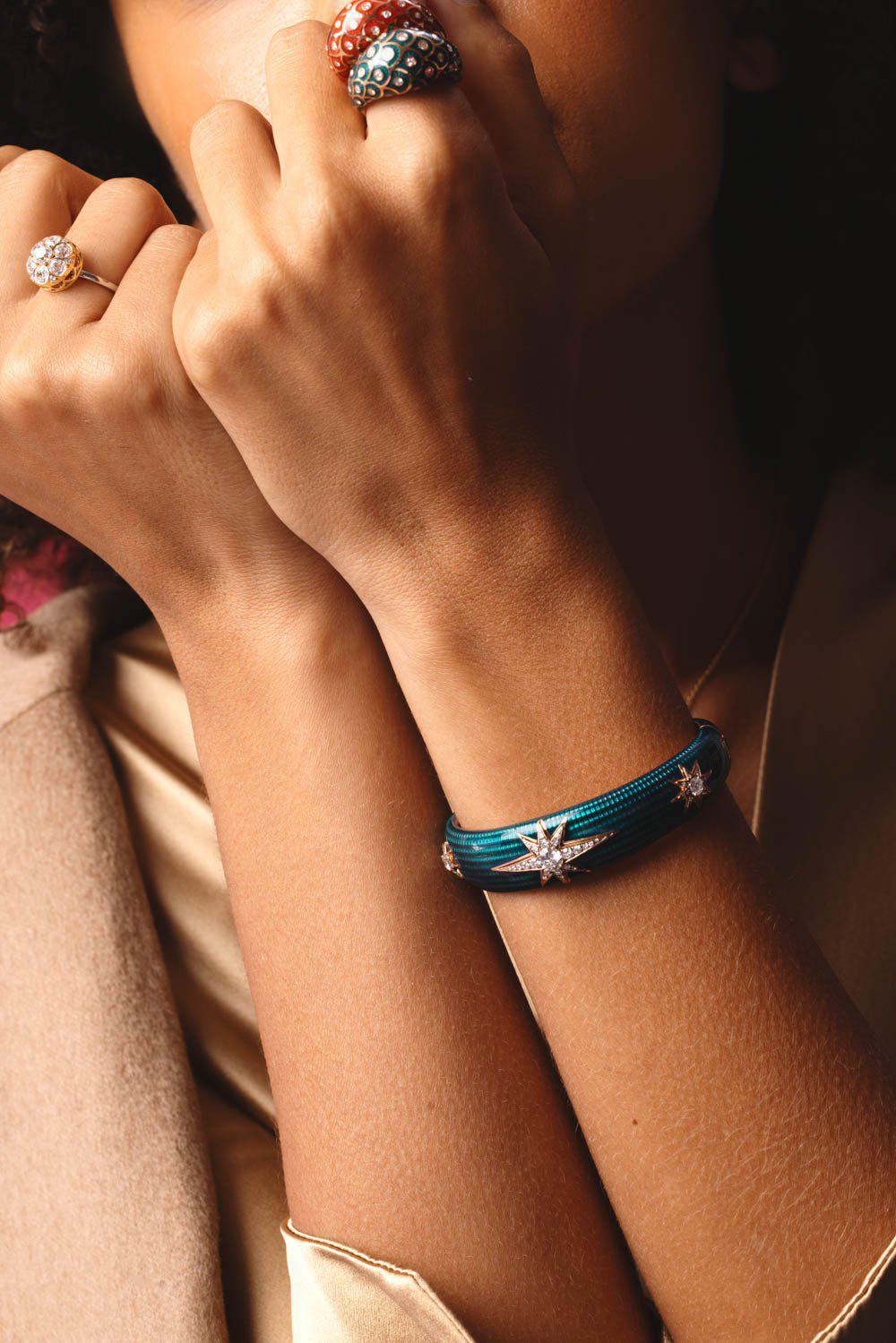 Aida Petrol Enamel Diamond Cuff Bracelet - Image 3