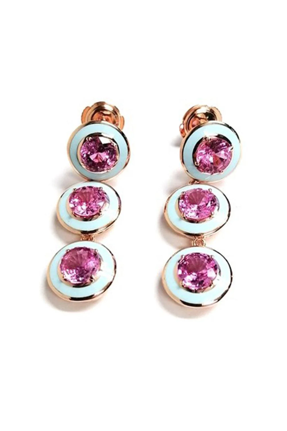 Blue Enamel Pink Sapphire Earrings