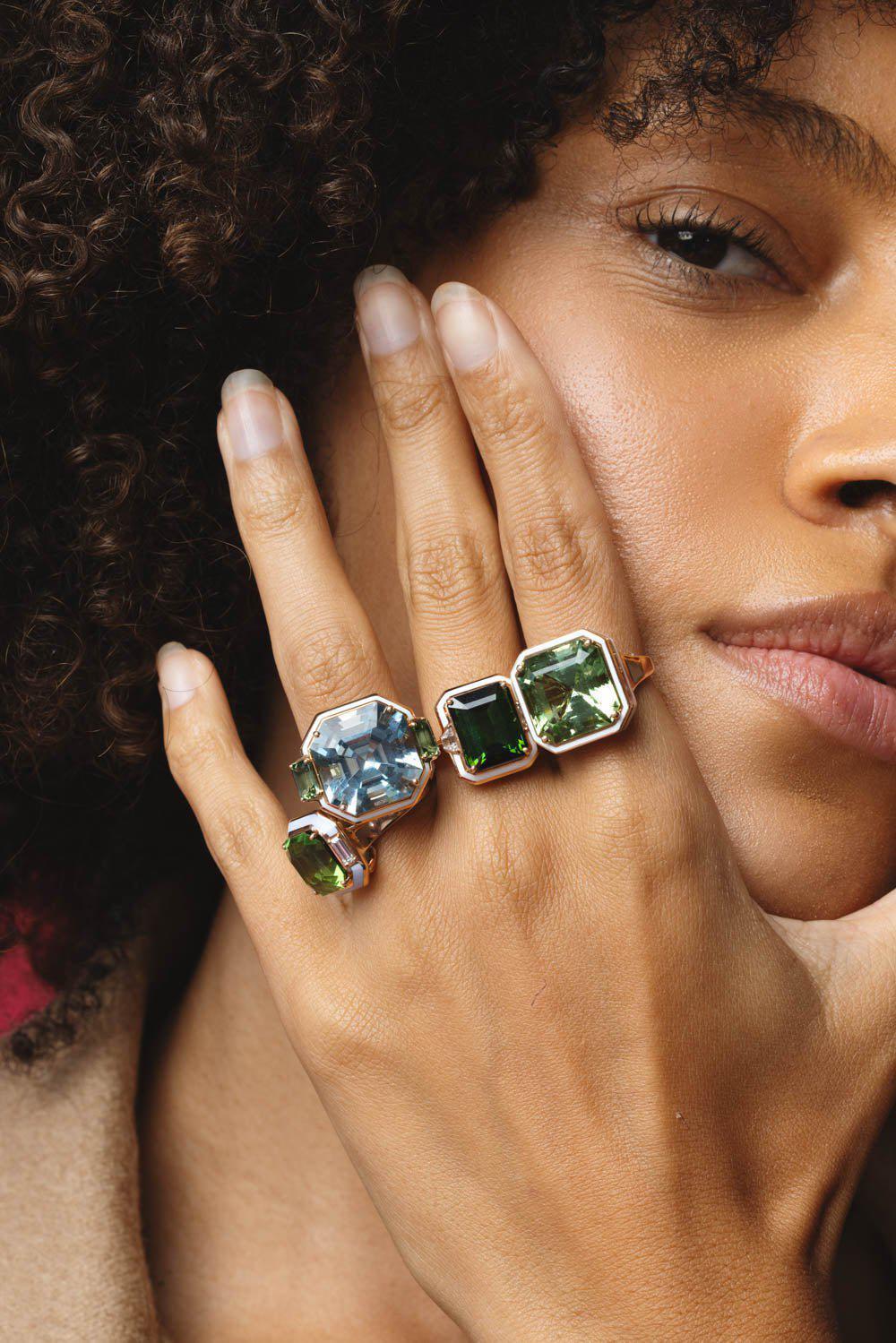 Gemma Ivory Enamel Tourmaline Ring - Image 2