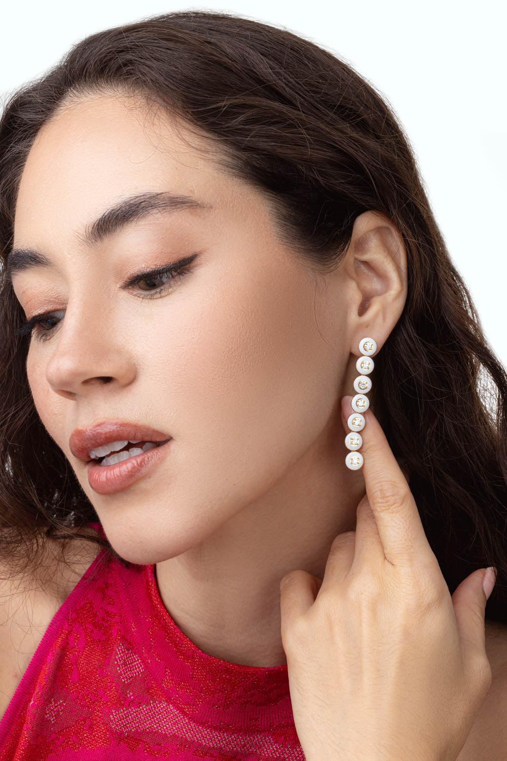 Ivory Enamel Diamond Drop Earrings - Image 4