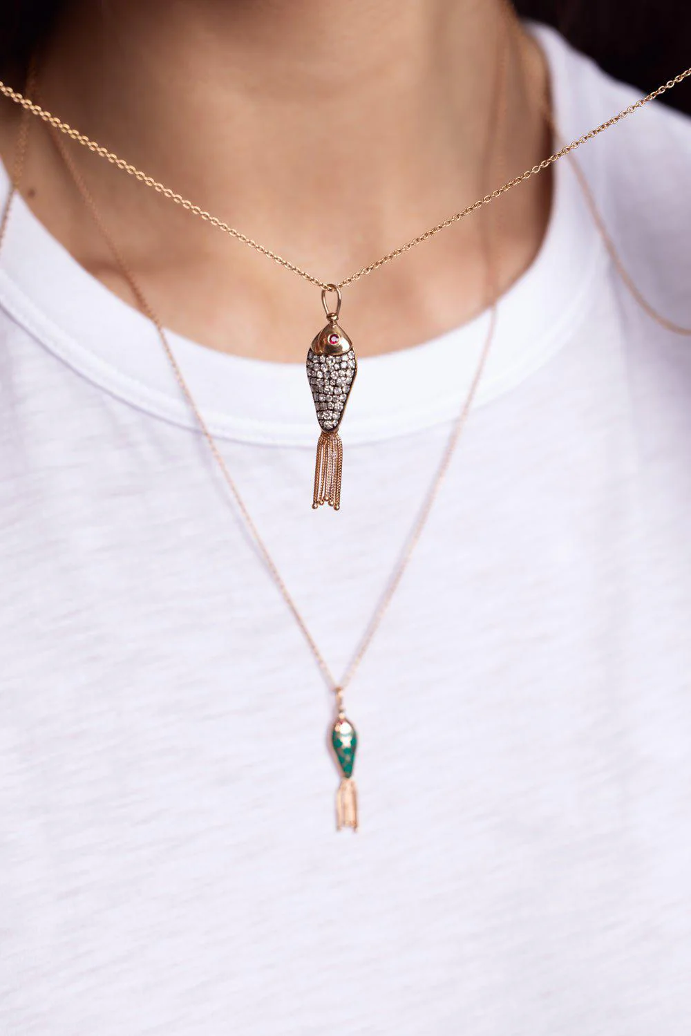 Large Enamel Diamond Fish Necklace - Image 2