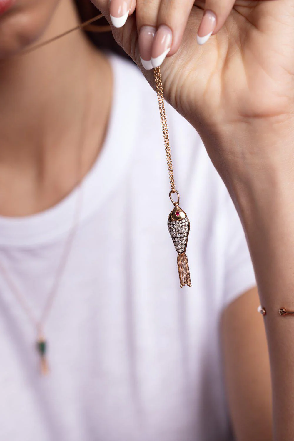 Large Enamel Diamond Fish Necklace - Image 5