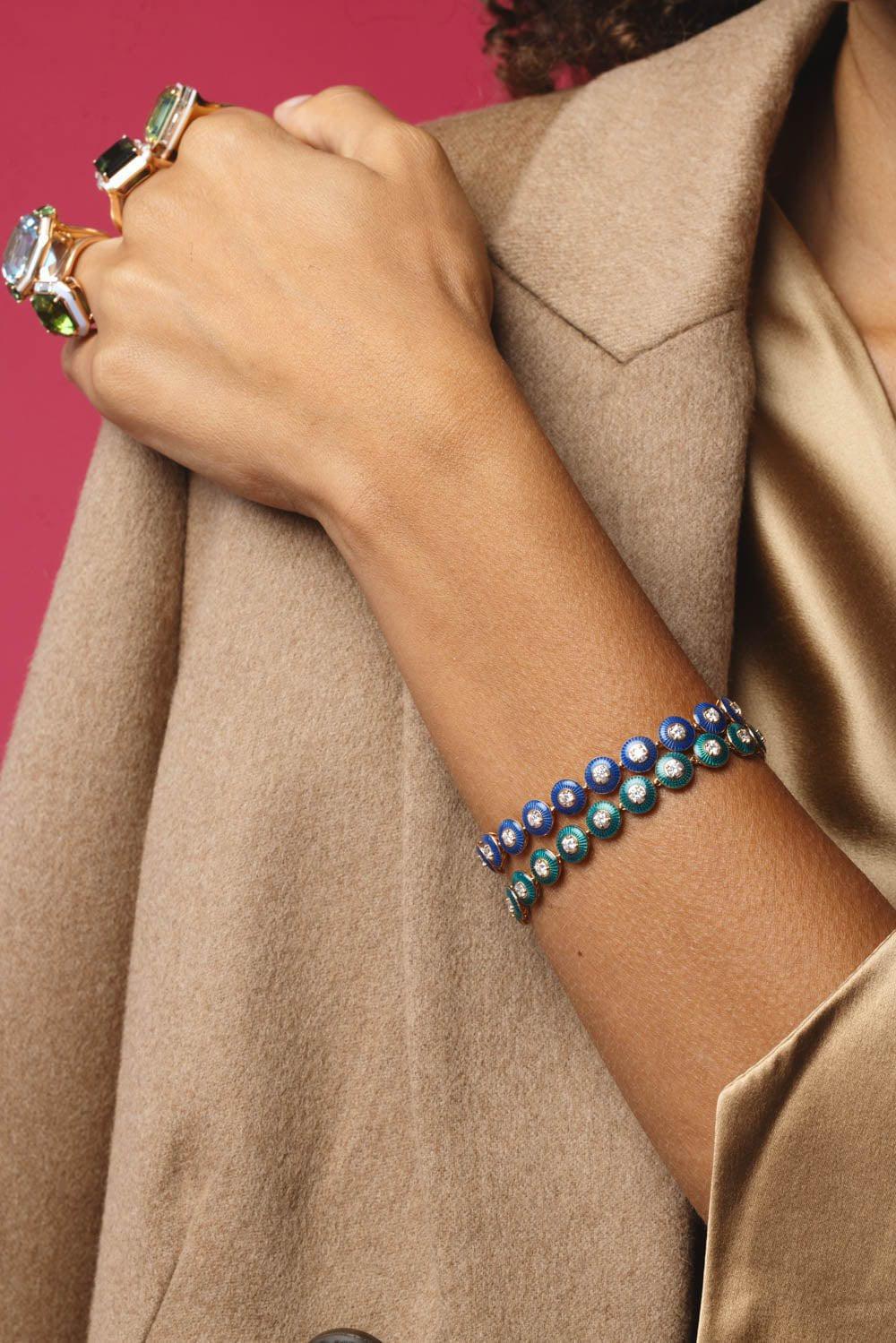 Mina Blue Enamel Diamond Bracelet - Image 4