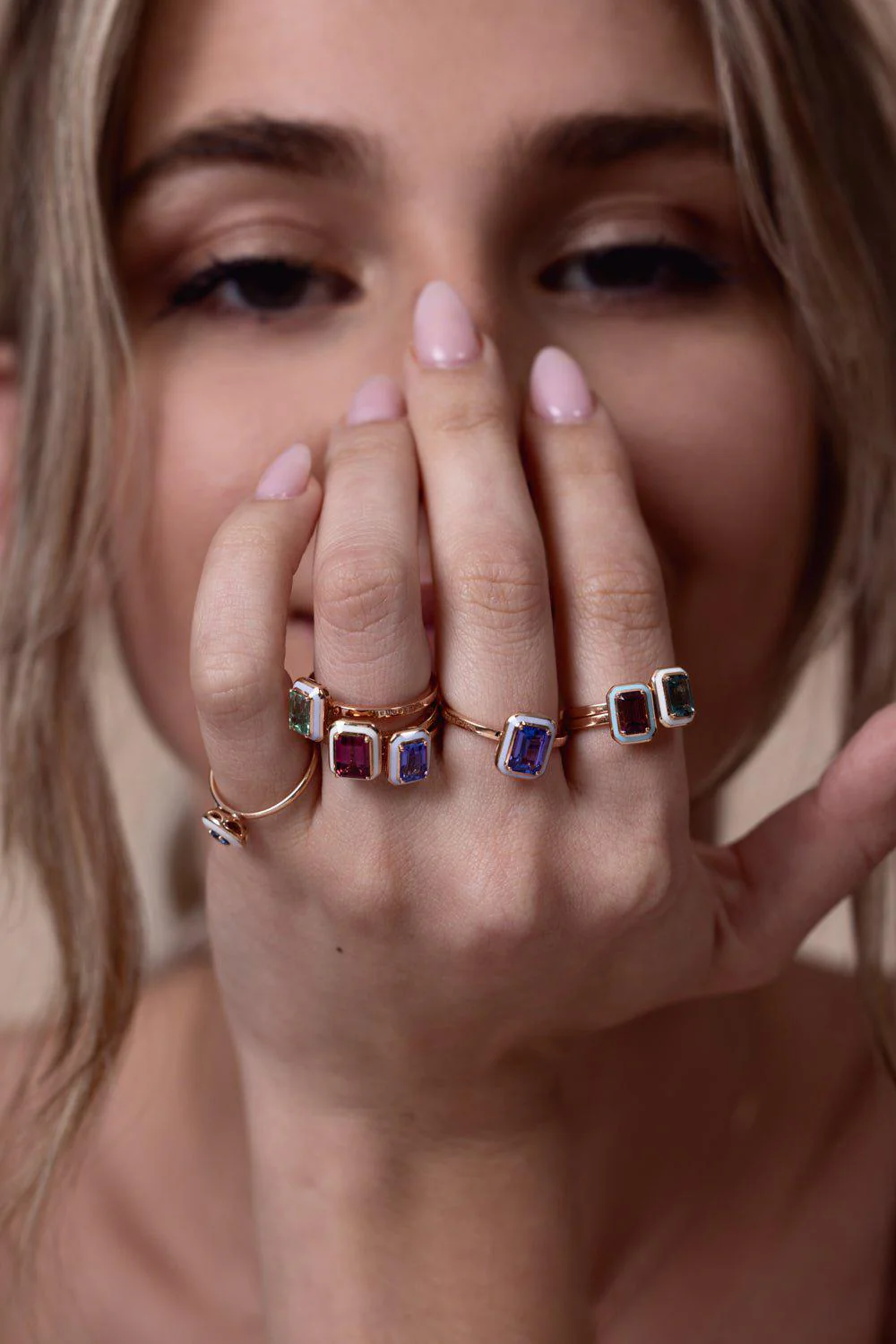 Mina Ivory Enamel Blue Tourmaline Ring - Image 3