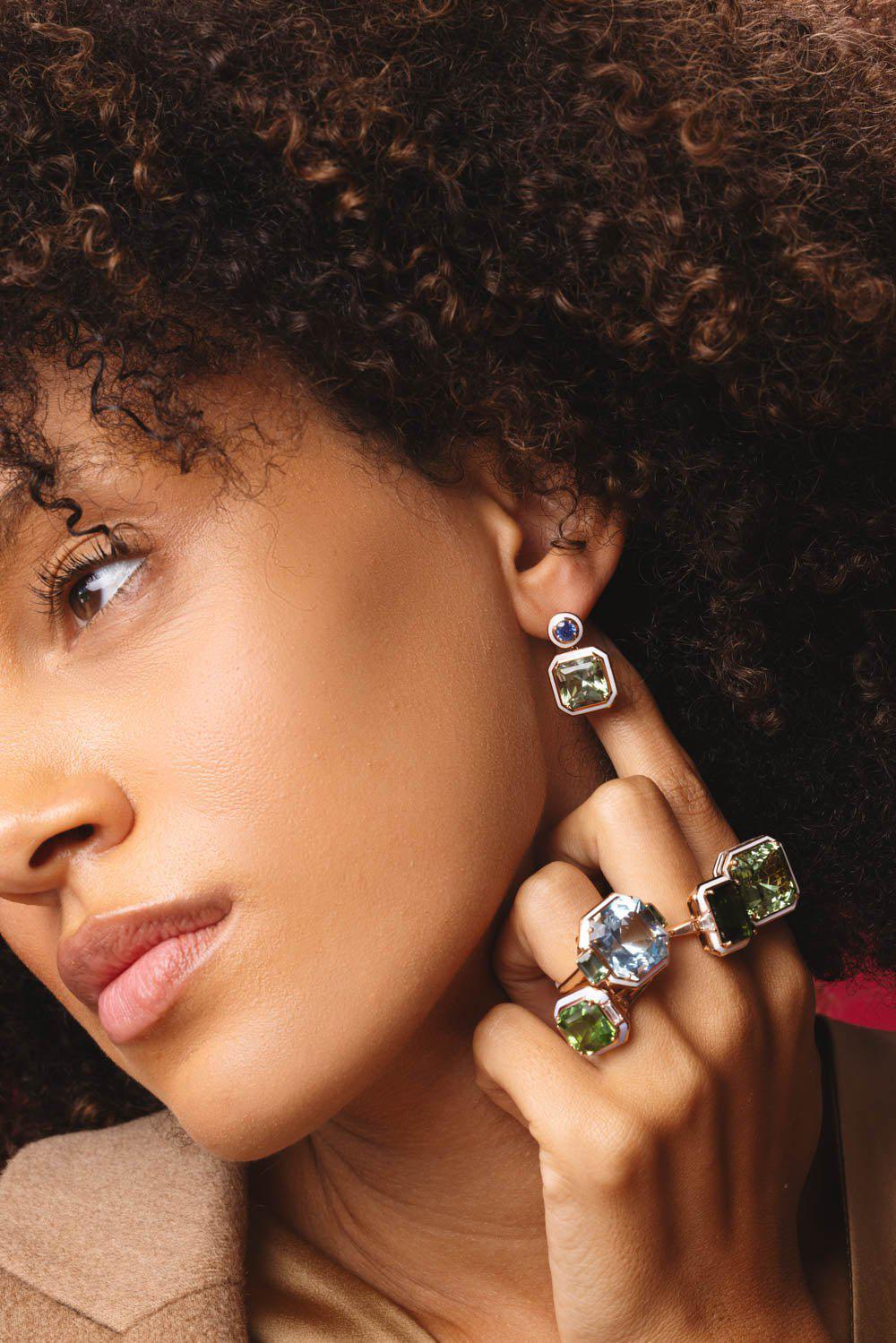 Mina Ivory Enamel Tourmaline Earrings - Image 2