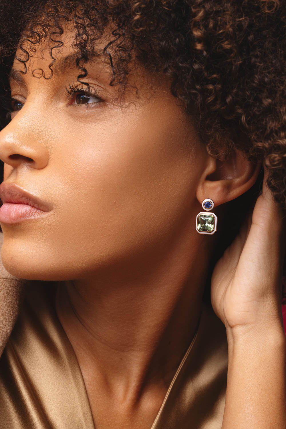 Mina Ivory Enamel Tourmaline Earrings - Image 3
