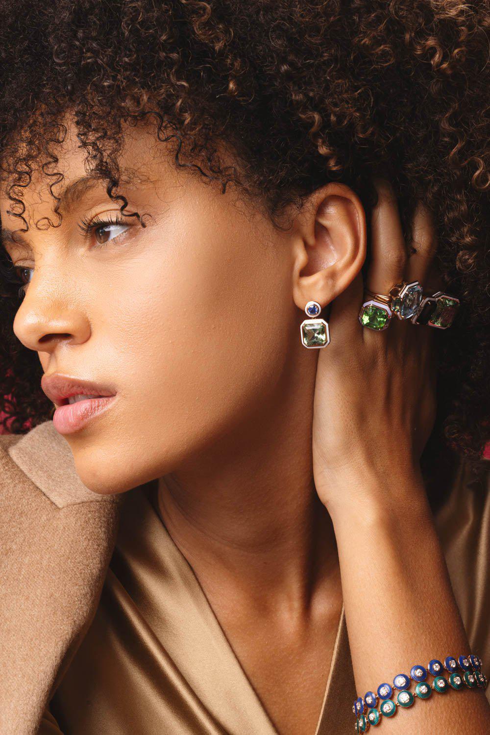 Mina Ivory Enamel Tourmaline Earrings - Image 4