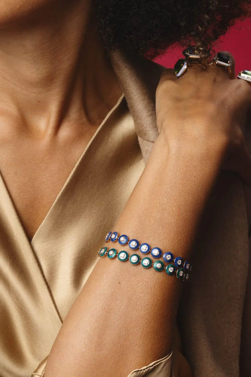Mina Petrol Enamel Diamond Bracelet - Image 2