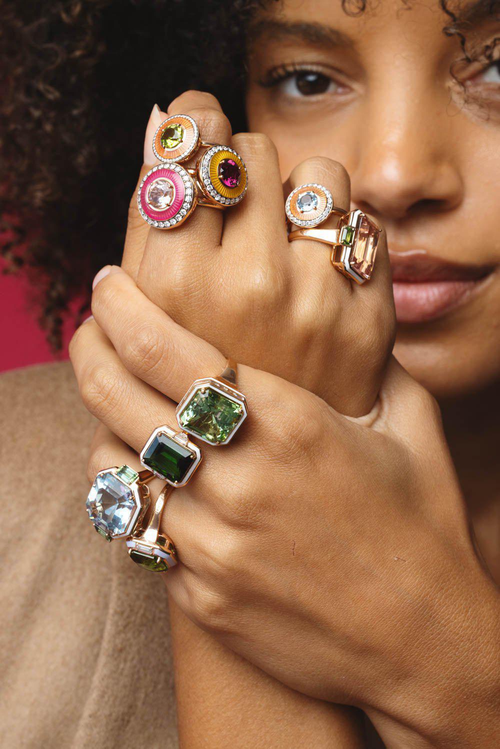 Mina Raspberry Enamel Morganite Ring - Image 3