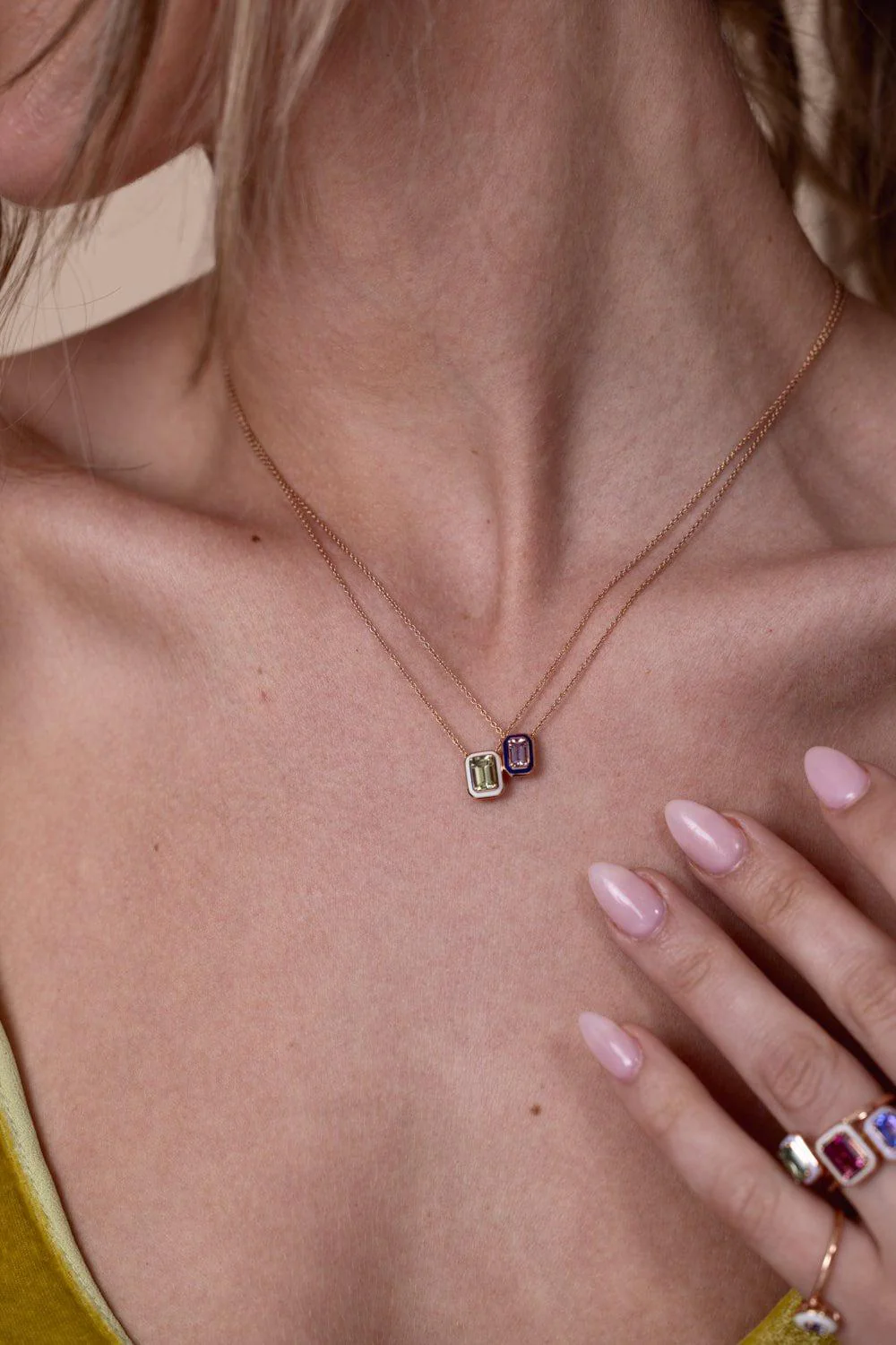 Mina White Enamel Green Tourmaline Necklace - Image 2