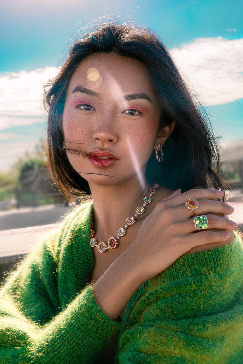 Mina Yellow Enamel Rhodolite Ring - Image 2
