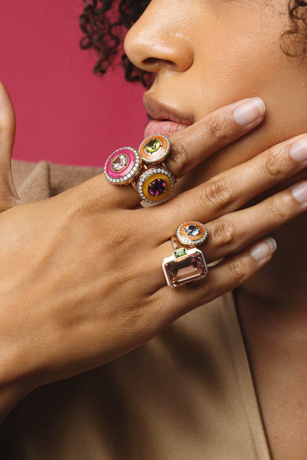Mina Yellow Enamel Rhodolite Ring - Image 3