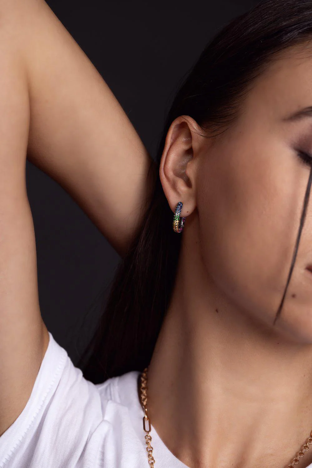 Single Link Rainbow Pave Earrings - Image 2