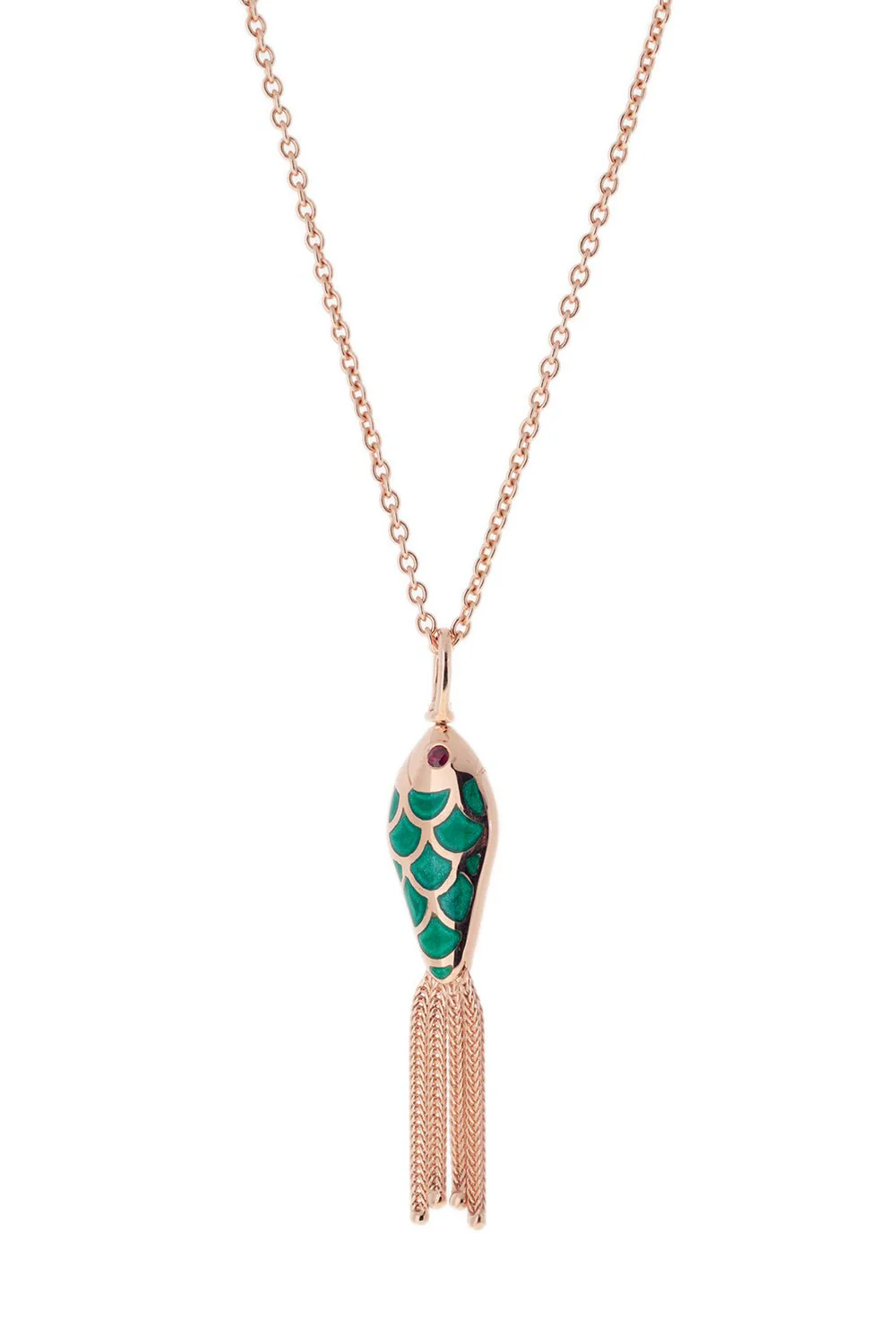 Small Enamel Ruby Fish Necklace