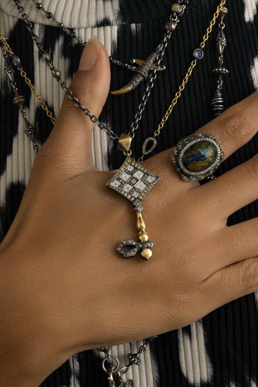 Brown Yellow Diamond Key Necklace - Image 3