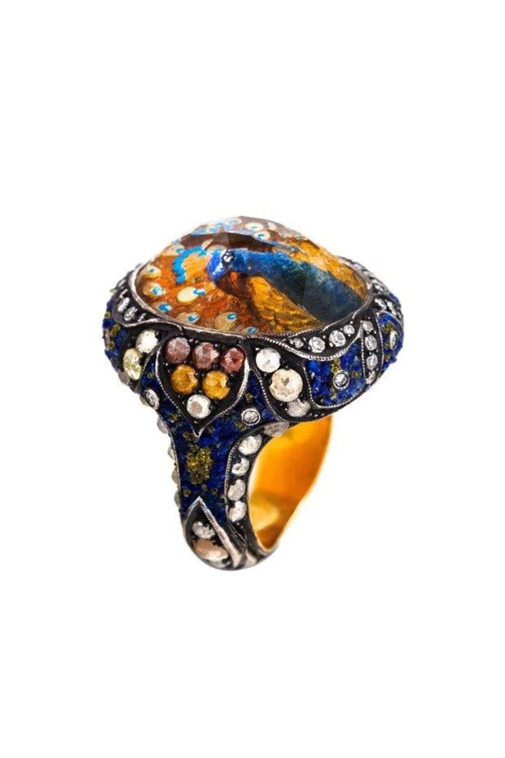 Carved Rock Quartz Peacock Ring