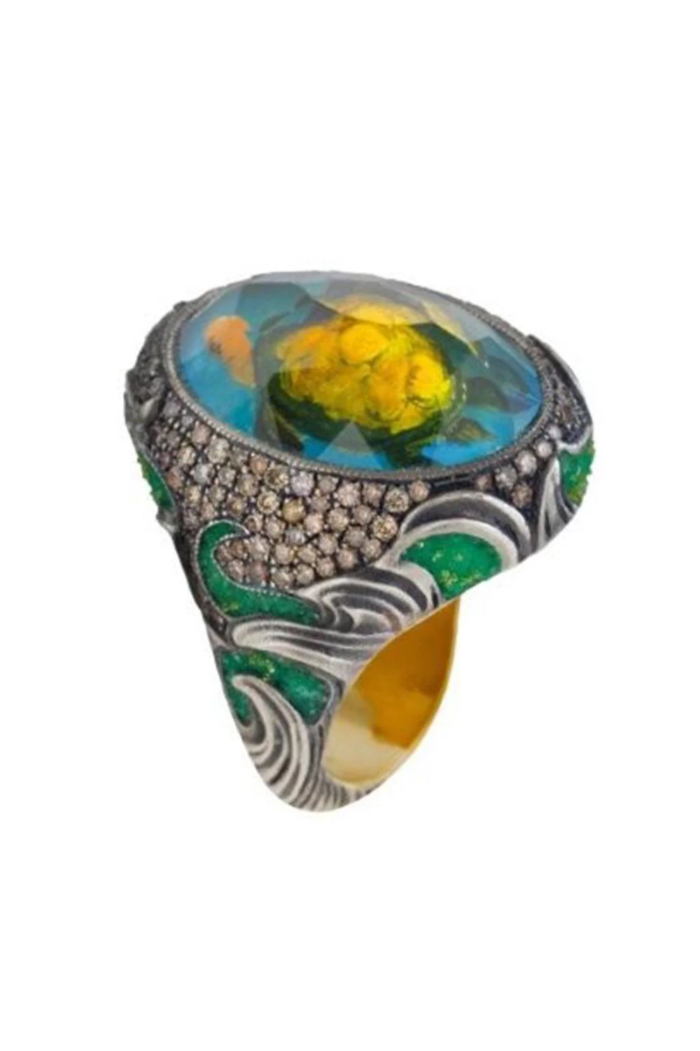 Diamond Carved Turtle Ring