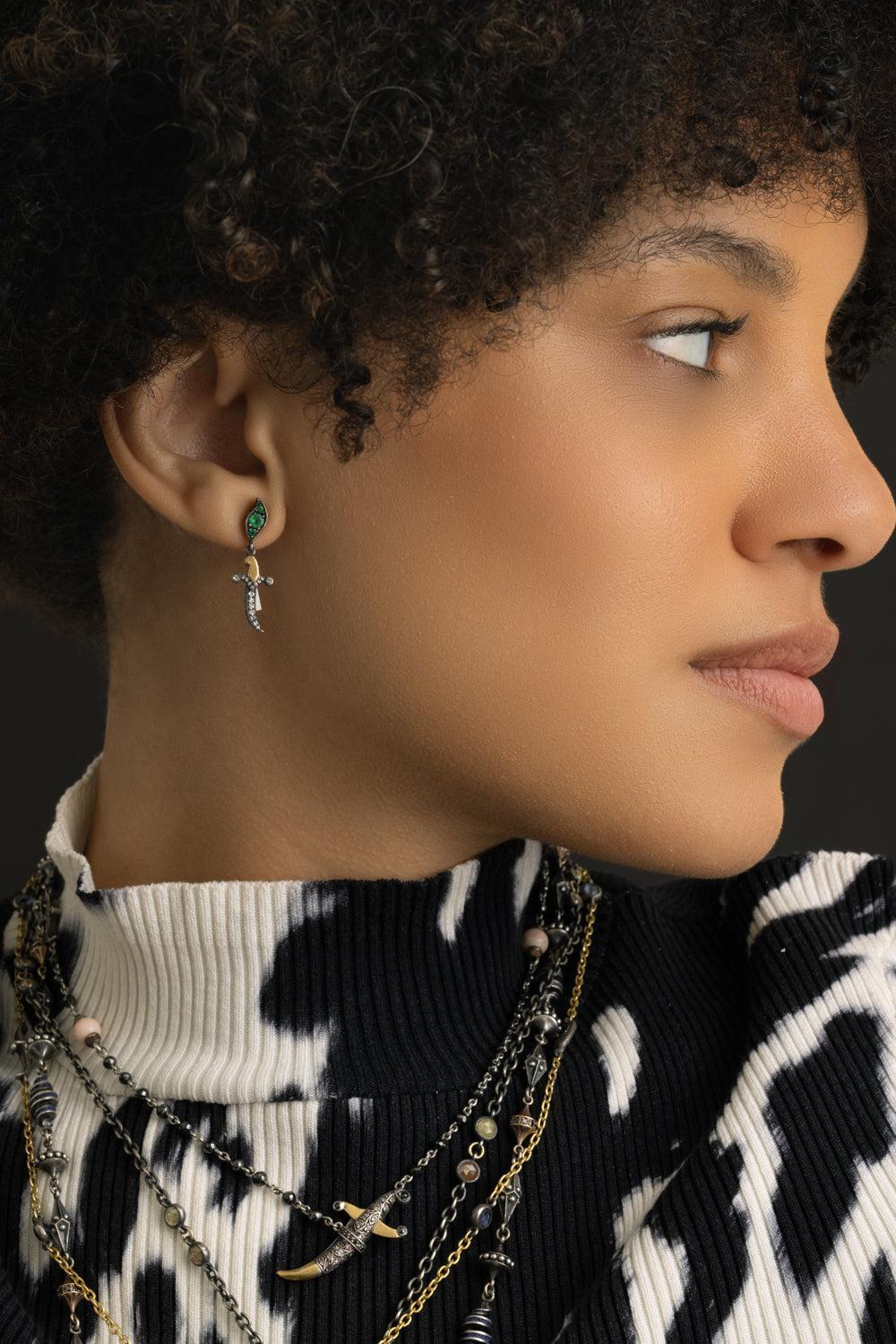 Emerald Dagger Drop Earrings - Image 2