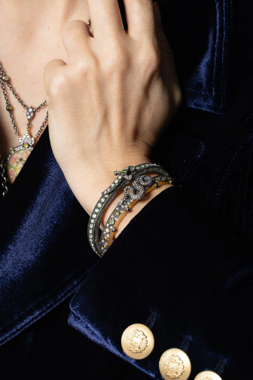 Garnet Diamond Dagger Hinged Bracelet - Image 3