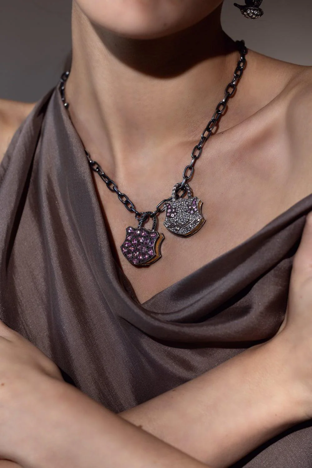 Large Pink Sapphire Padlock Pendant - Image 2