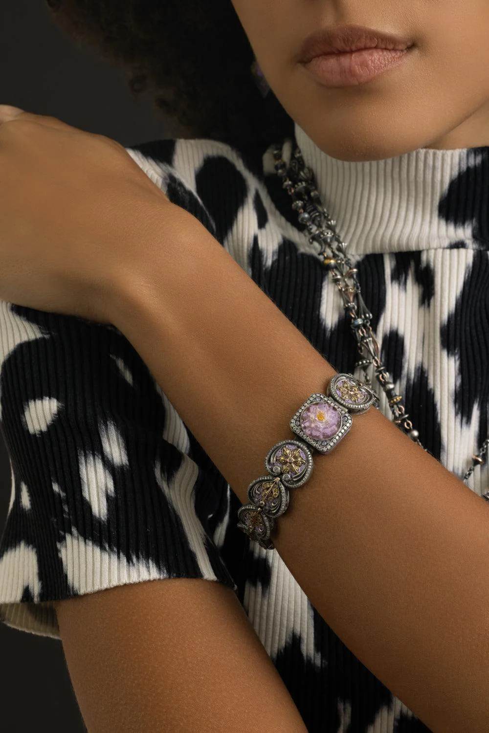 Lavender Mosaic Garden Eden Cuff Bracelet - Image 4