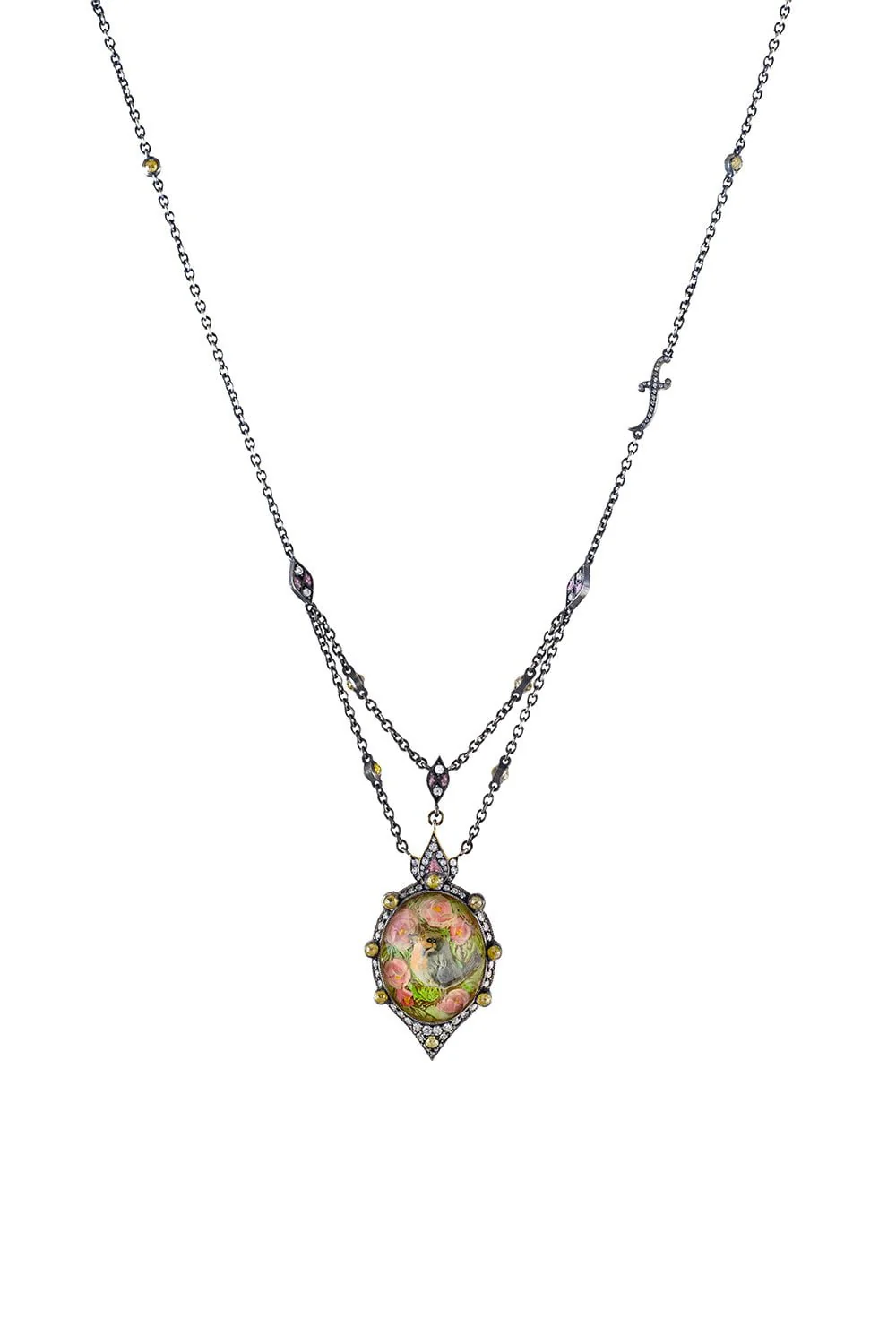 Quartz Reverse Carved Rose Pendant Necklace