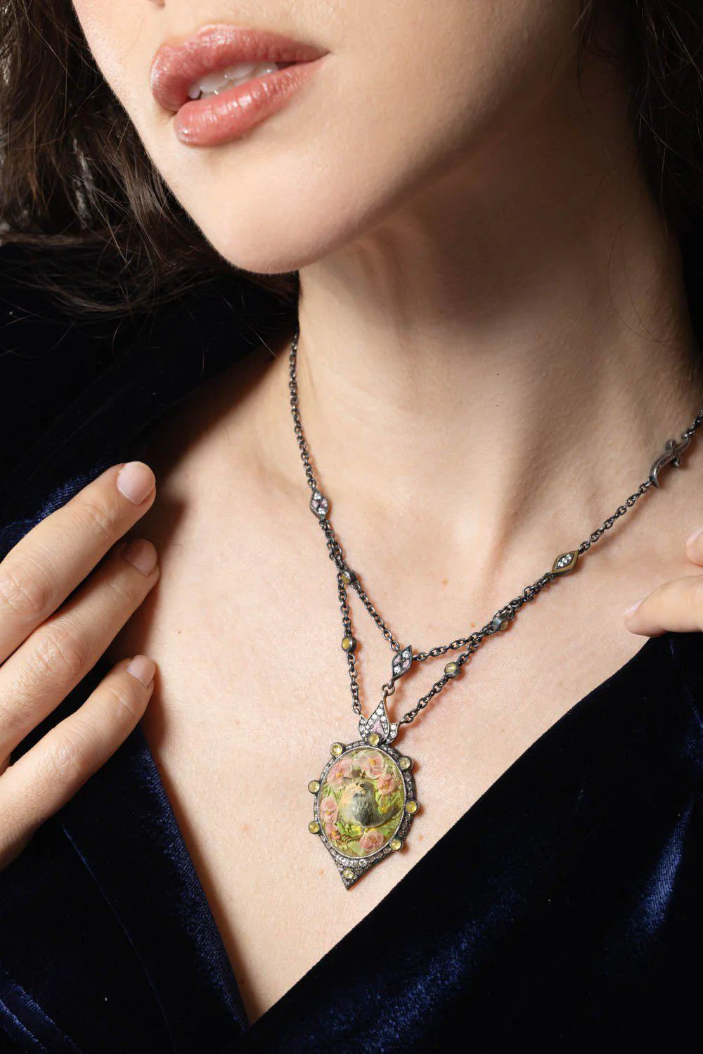 Quartz Reverse Carved Rose Pendant Necklace - Image 3
