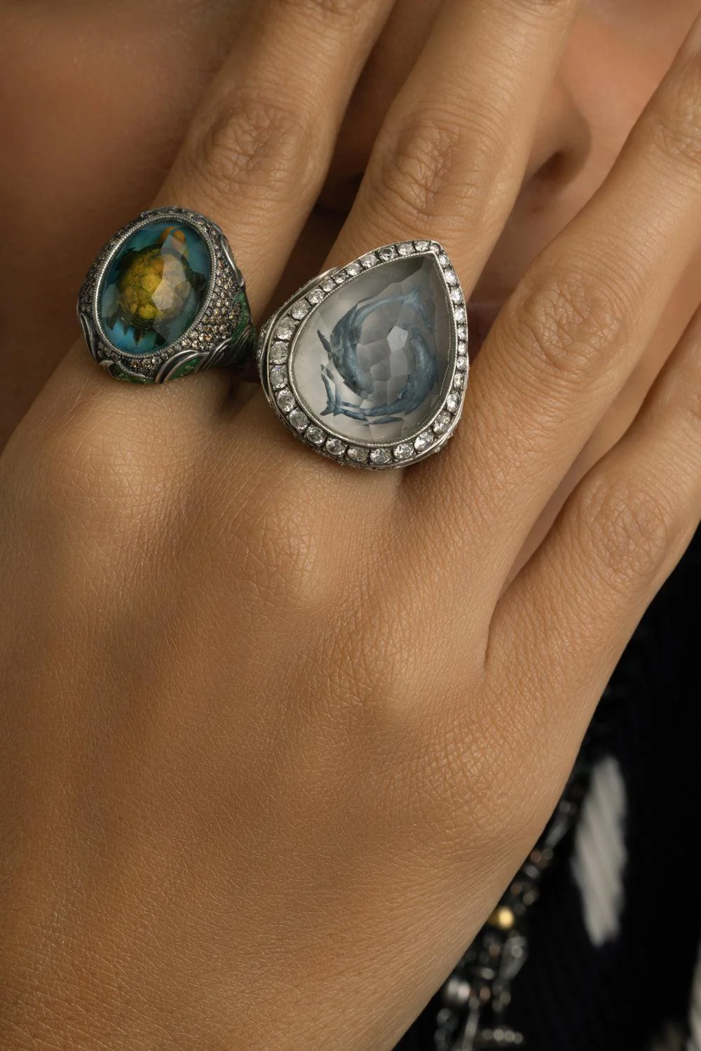 Rock Quartz Diamond Dolphin Ring - Image 2
