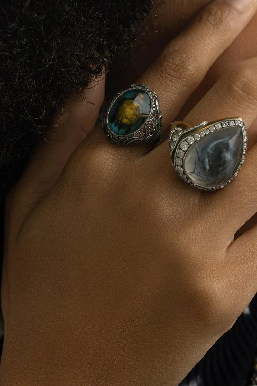 Rock Quartz Diamond Dolphin Ring - Image 3