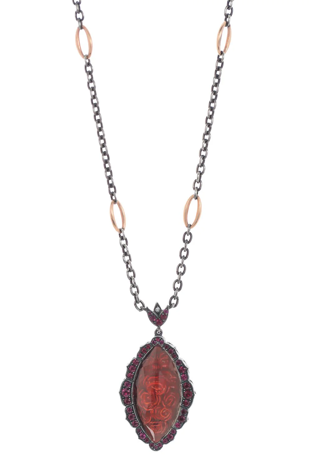 Rose Quartz Reverse Carved Pendant Necklace