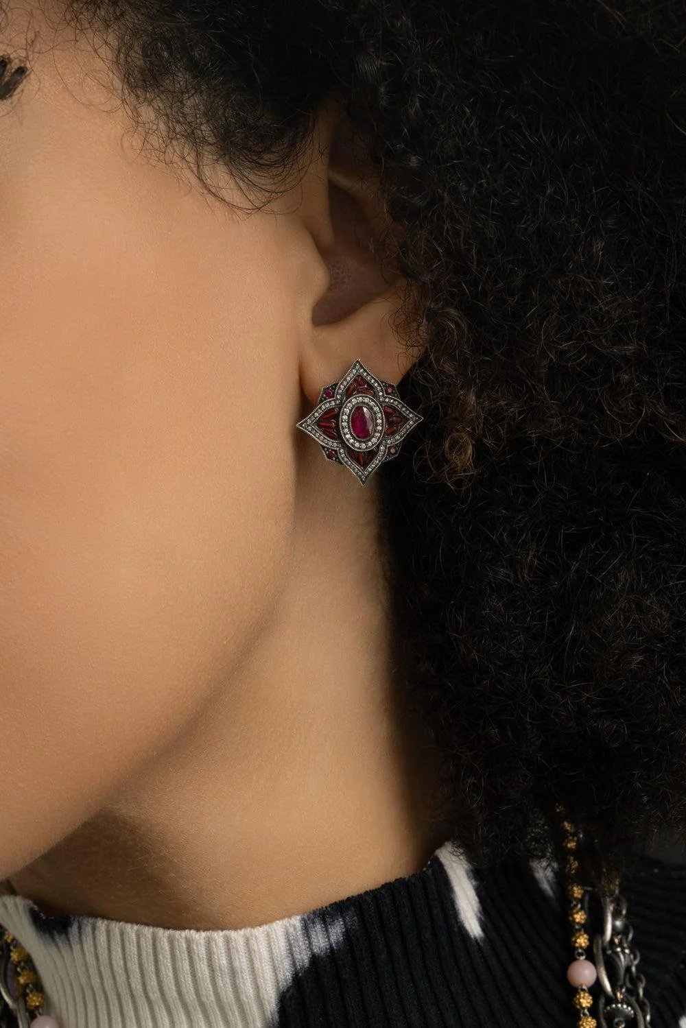 Ruby Diamond Pomegranite Seed Earrings - Image 3